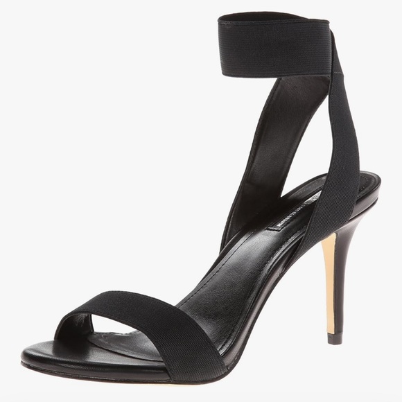 BCBGeneration Shoes - BCBGeneration BG-Halo Black Textile Ankle Strap Leather Heel Dress Sandala Sz 10